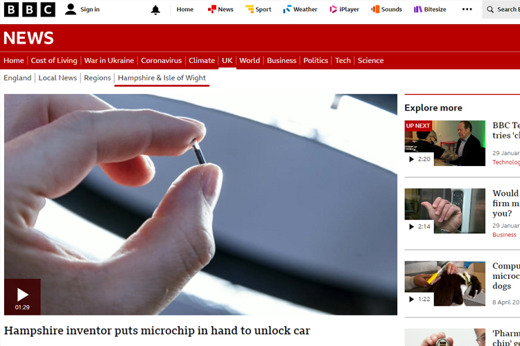 Steve Northam &amp; BioTeq feature on BBC News - Starting a car with a Microchip implant!